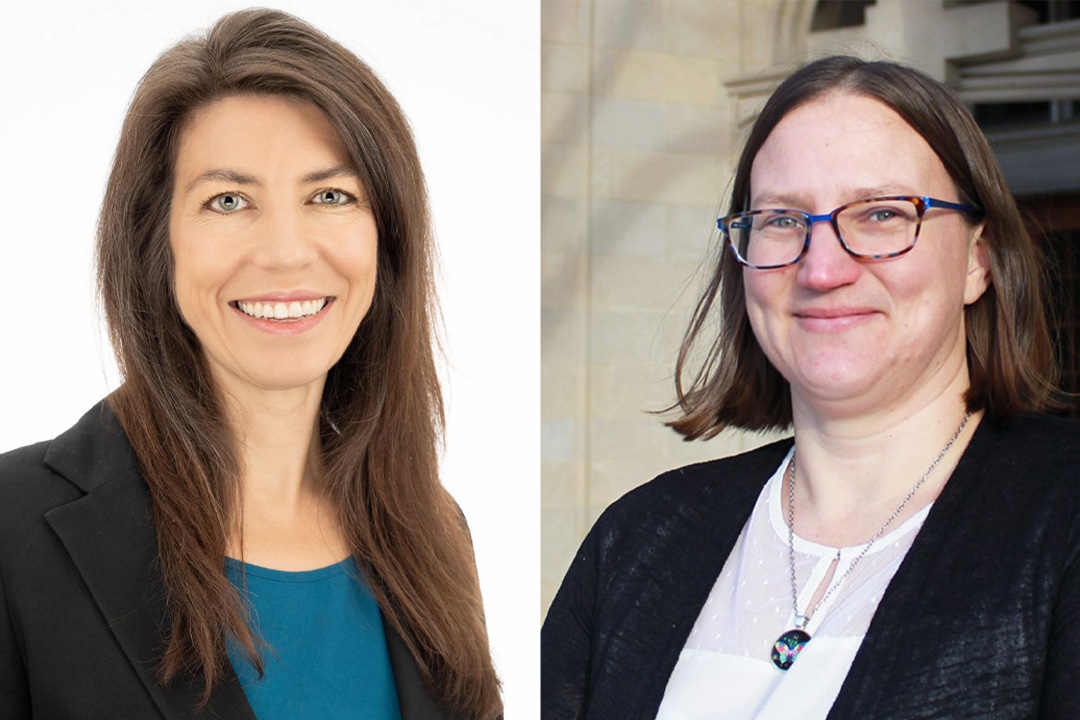 USask College of Arts and Science professor Dr. Kristina Bidwell (left) and College of Engineering assistant professor Dr. Lori Bradford (right). 