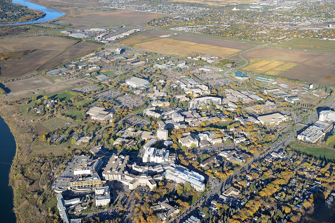 An aerial view of the University of Saskatchewan campus. 