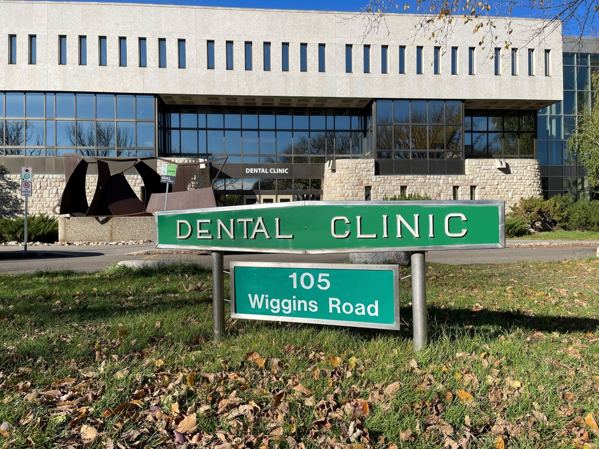 The USask College of Dentistry at the University of Saskatchewan with sign visible. 