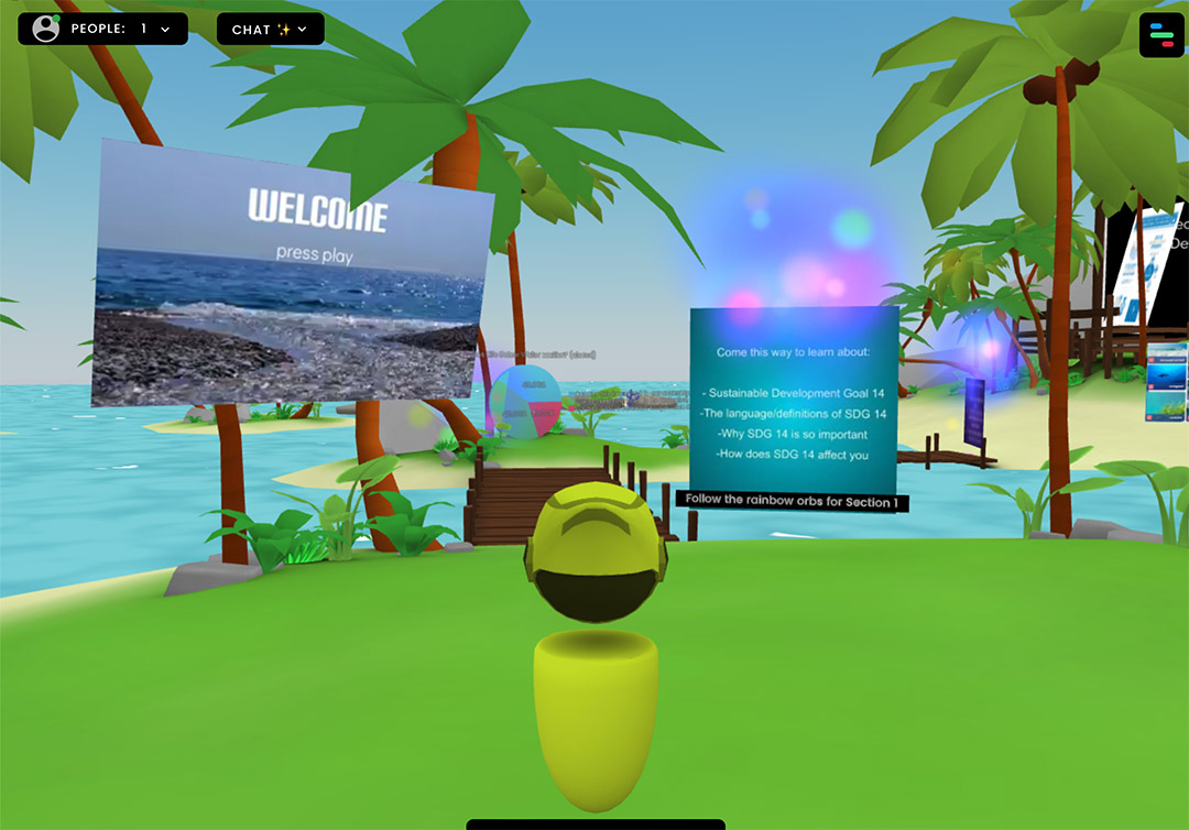 Students are introduced to SDG Island with introductory information and tasks. (Photo: Screenshot via framevr.io)