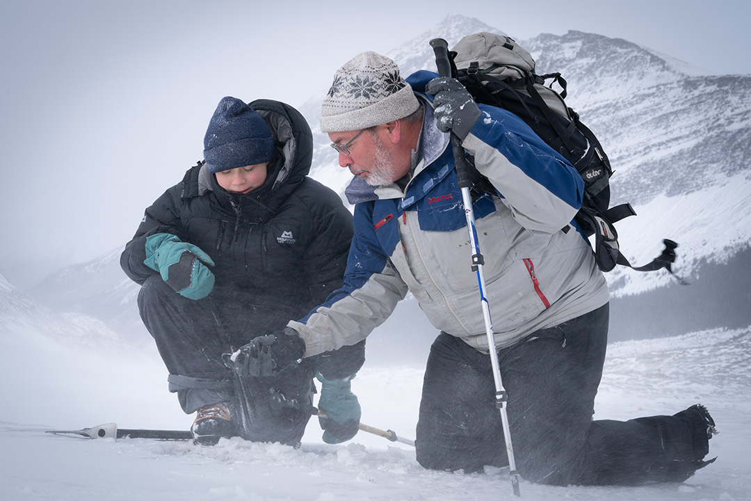 At a stop on Oct. 22 during her ongoing trip across North America, climate activist Greta Thunberg met with University of Saskatchewan (USask) water scientist John Pomeroy at a USask field research site on the Athabasca Glacier in Jasper, Alberta. (Photo: Mark Ferguson) 