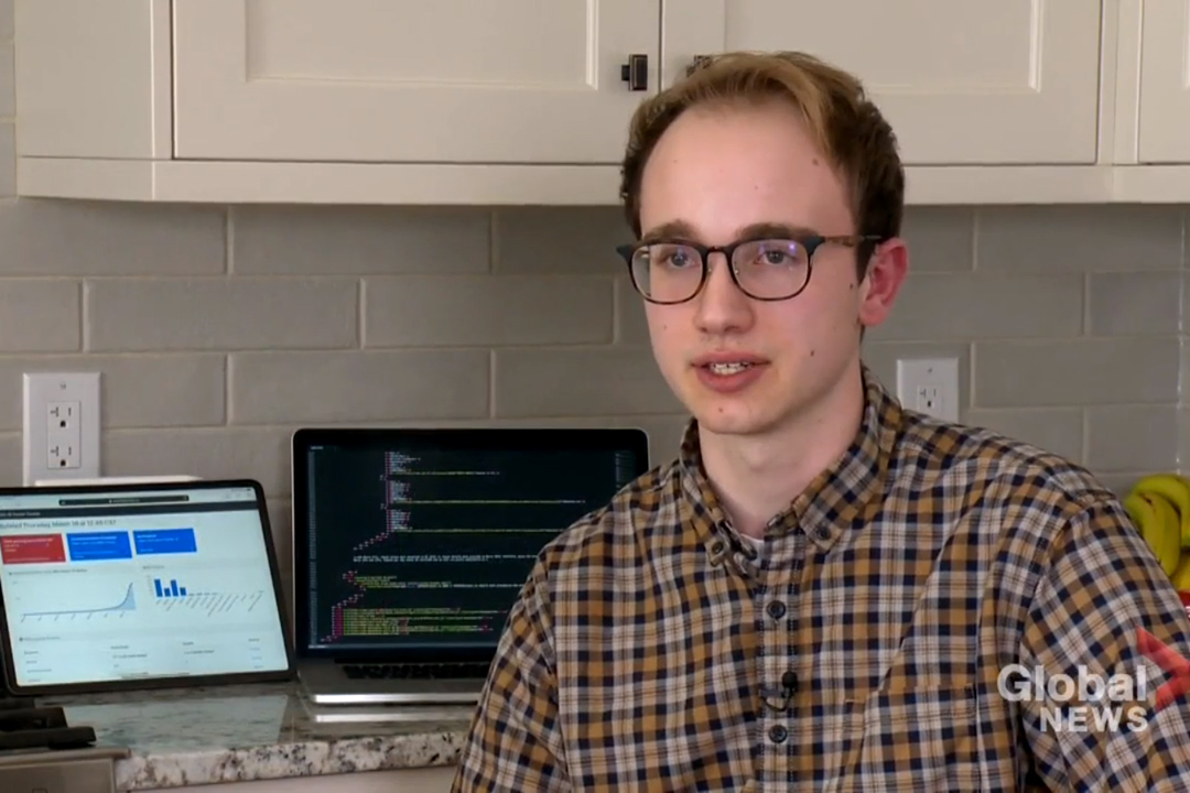 USask student Noah Little has launched a website tracking all cases of COVID-19 in Canada. (Photo: Screengrab, Global News)