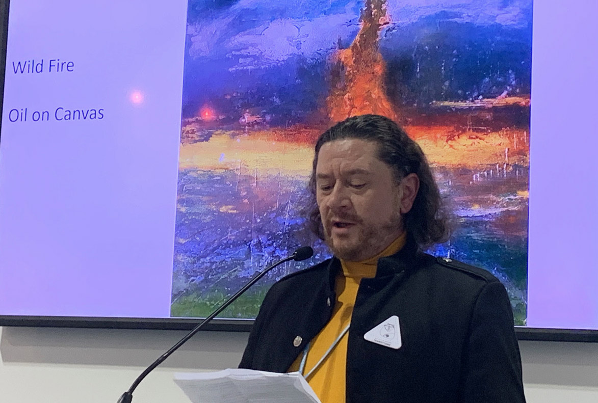 Gennadiy Ivanov, the artist-in-residence for Global Water Futures, presents at the UN Climate Change Conference (COP26) in Glasgow in November. (Photo courtesy of Gennadiy Ivanov) 