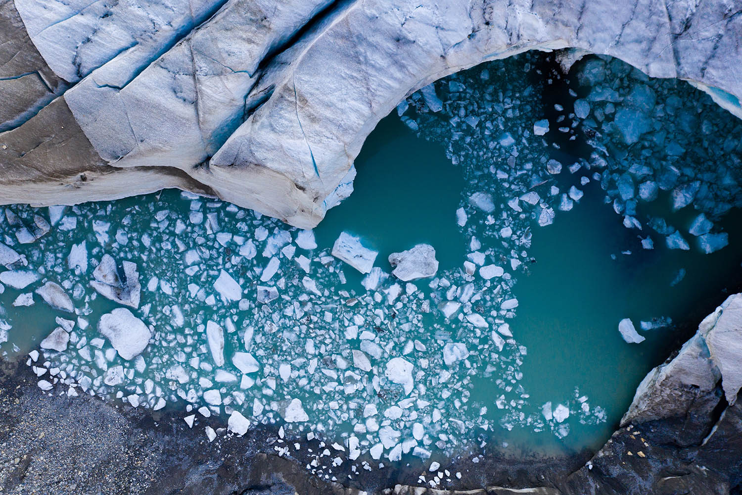An overhead look at the Peyto Glacier ice caves, photographed in the summer of 2019 by the Global Institute for Water Security, using an unmanned aerial vehicle. (Photo: Mark Ferguson)