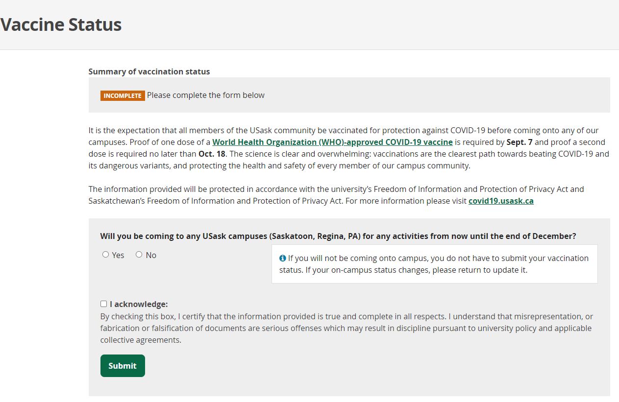 Image of PAWS Vaccine Status page.