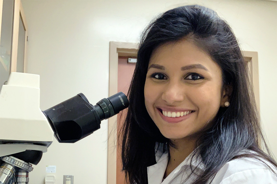 Vedashree Meher works in a University of Saskatchewan laboratory during the 2019-20 academic year as she completes her Master's thesis. (Photo: Submitted)