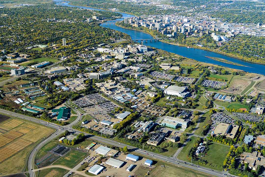 An aerial view of the University of Saskatchewan campus. 