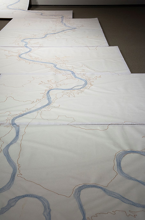 Confluence presents installation, video, embroidered objects and more as it encourages viewers to consider the human impact on water and the interconnectedness of the water systems on the Prairies. (Photo: Gabriela Garcia-Luna) 