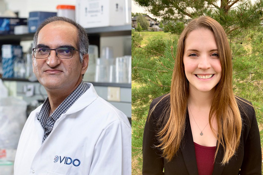From left: VIDO scientist Dr. Neeraj Dhar (PhD), and USask College of Medicine researcher and director of the Ergonomics Lab in the Canadian Centre for Health and Safety in Agriculture, Dr. Angelica Lang (PhD). (Photos: Submitted)