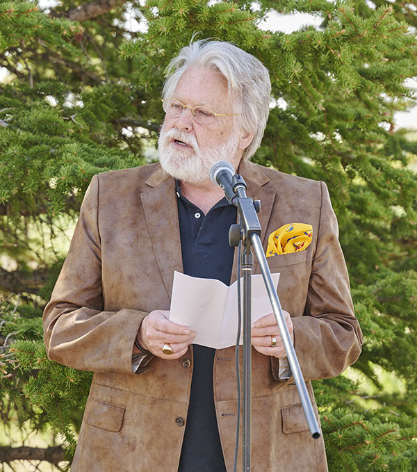 USask Professor Emeritus Dr. Bohdan Kordan (PhD), former director of the Prairie Centre for the Study of Ukrainian Heritage at St. Thomas More College, speaks at the opening of the Eaton Internment Camp Permanent Exhibit on June 4. (Photo courtesy of Saskatchewan German Council)