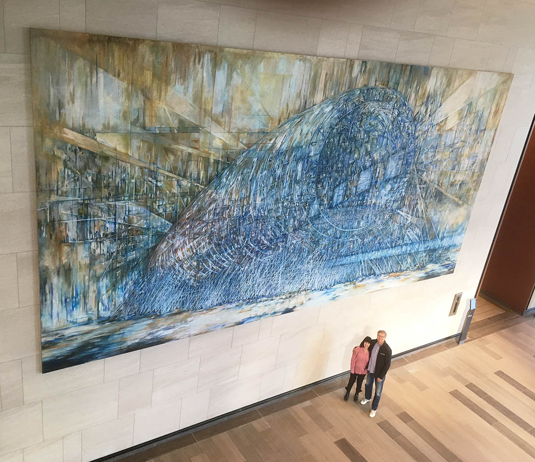 This artwork, created by Alison Norlen, measures 16 x 35 feet and hangs in the Cadillac Fairview building in Calgary. (Photo: Supplied)