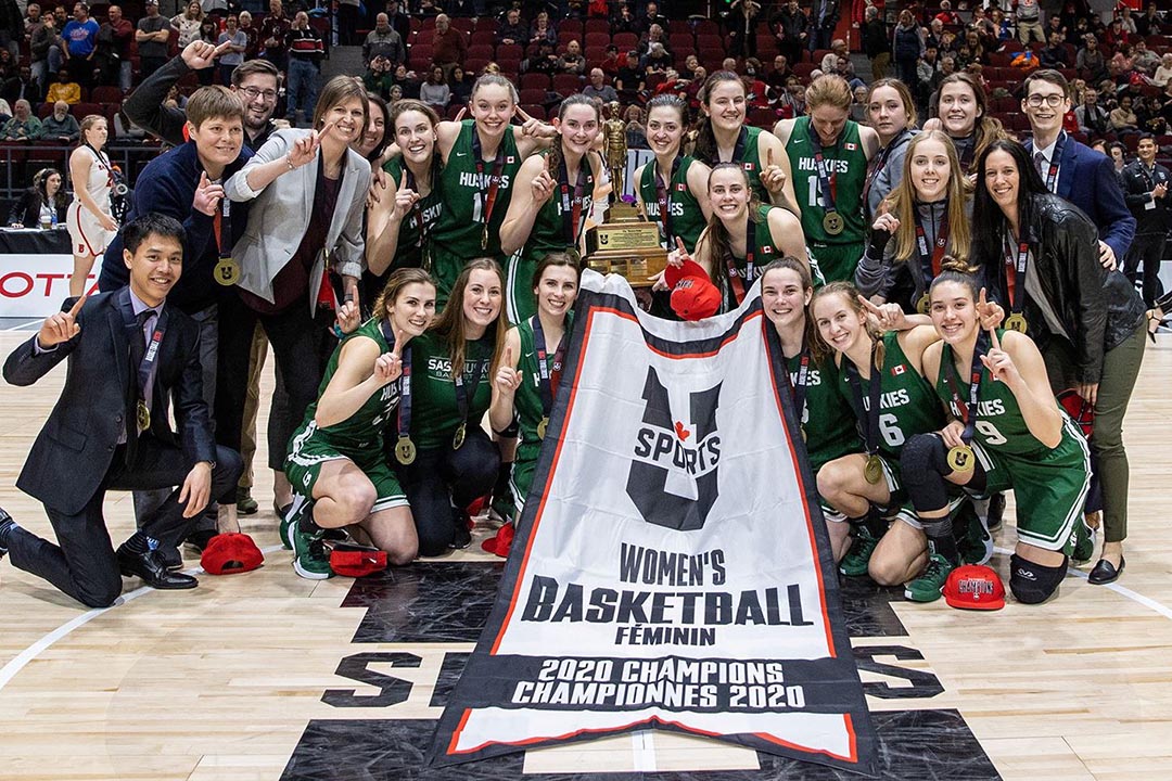 The Huskies beat the Brock Badgers 82-64 in 2020 for the USask women's basketball team's second U SPORTS title in program history. (Photo: Valerie Wutti via Huskie Athletics)