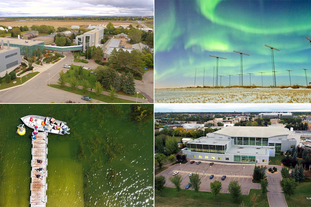 USask’s four flagship research centres, Vaccine and Infectious Disease Organization,  SuperDARN,  Global Water Futures Observatories and the Canadian Light Source.