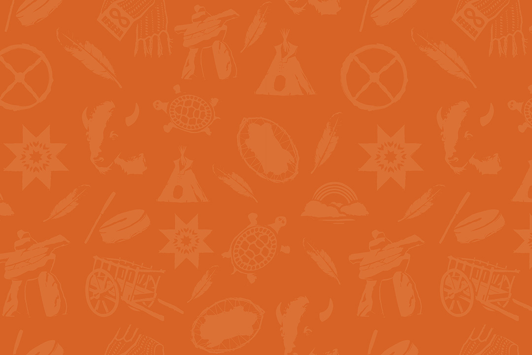 Indigenous Symbols over an orange background.