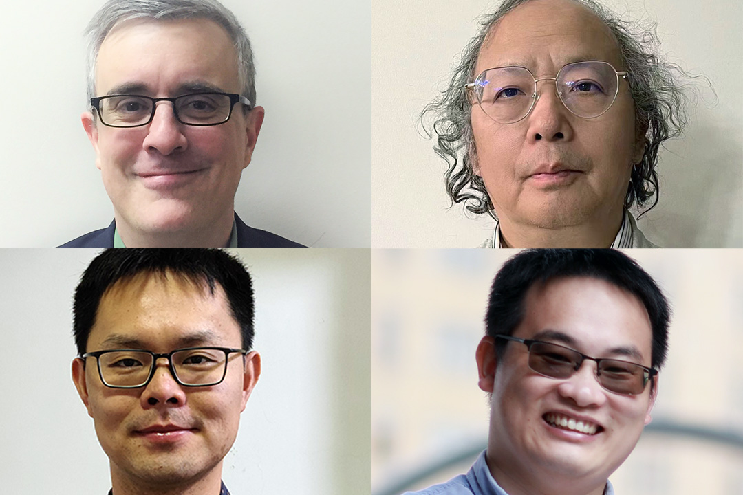 (Top left to right): USask researchers Dr. Mike Moser (MD, College of Medicine), and Dr. Chris Zhang (College of Engineering), (Bottom left to right): post-doctoral fellow Dr. Zheng Fang (PhD), and alumnus Dr. Bing Zhang (PhD). 