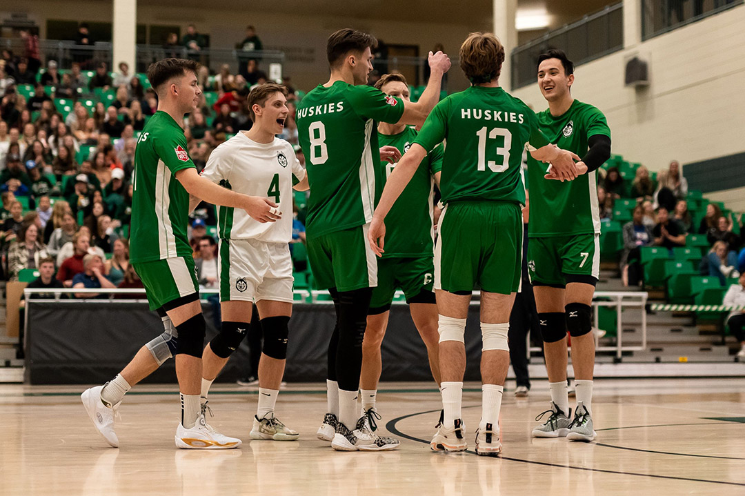 Canada West conference all-star Dylan Mortensen (No.7 at right) has helped the Huskies get off to a strong start and crack the national top 10 rankings. (Photo: Huskie Athletics)