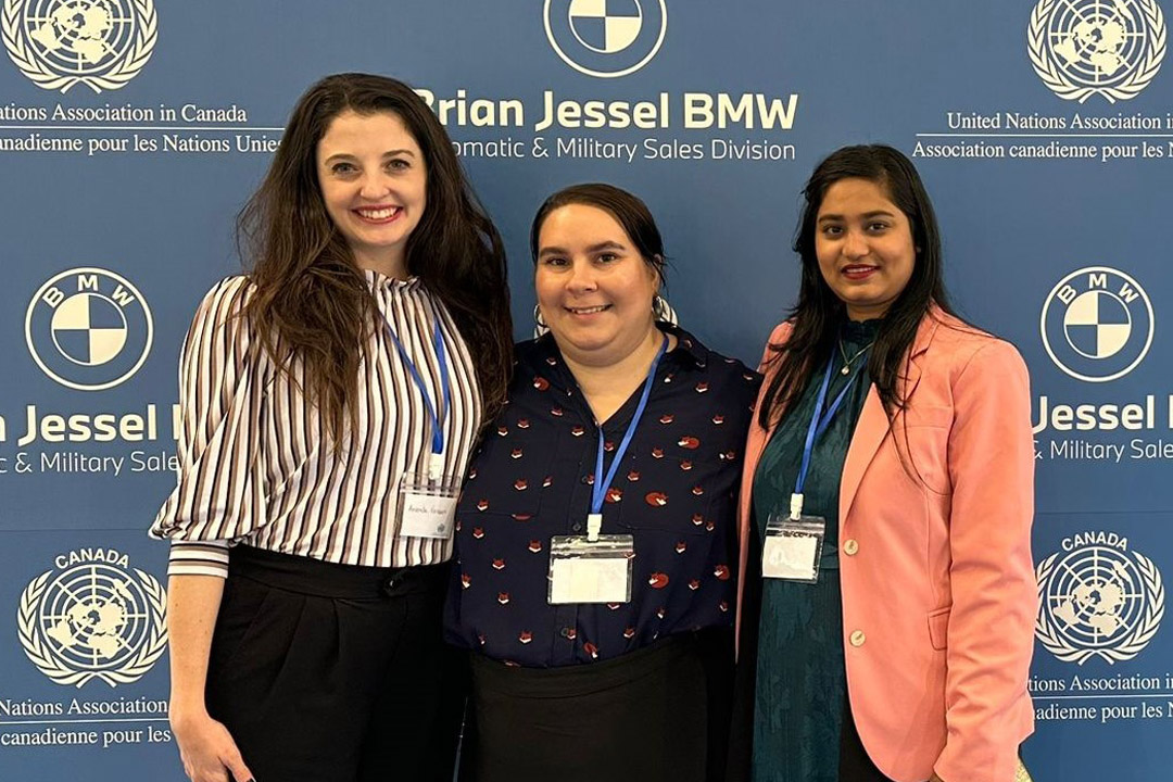 From left, University of Saskatchewan students Amanda Vanzan, Adriana Juarez and Sadia Lema took part in the recent Model UN conference in Vancouver. (Photo: Submitted)