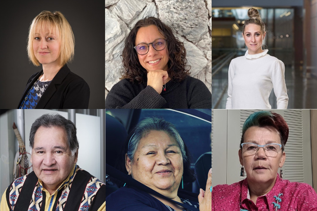 From top left, clockwise: Dr. Shelley Spurr (PhD), Dr. Jill Bally (PhD), Dr. Amanda Froehlich Chow (PhD), Helen Tootoosis, Margaret Larocque, and Gilbert Kewistep. 