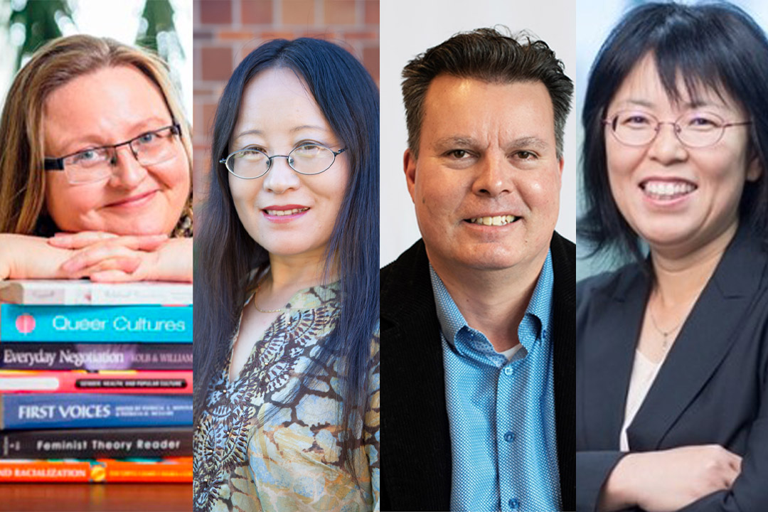 L-R: USask faculty members Dr. Marie Lovrod, Dr. Xiaodong Liang, Dr. Lee Wilson and Dr. Haizhen Mou will leverage new funding through the Research Junction partnership to address contemporary urban challenges in Saskatoon. (Photos: Submitted) 
