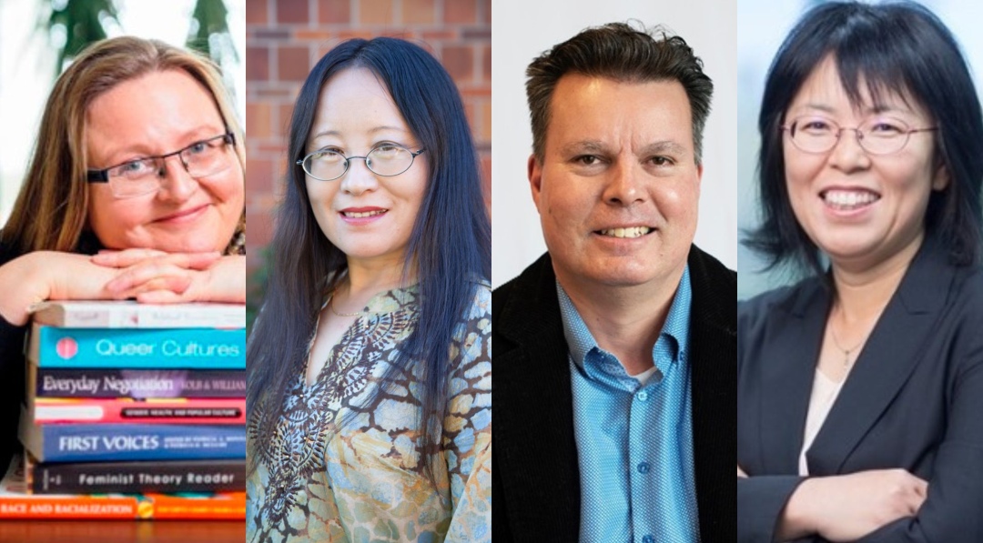 L-R: USask faculty members Dr. Marie Lovrod, Dr. Xiaodong Liang, Dr. Lee Wilson and Dr. Haizhen Mou will leverage new funding through the Research Junction partnership to address contemporary urban challenges in Saskatoon. (Photos: Submitted) 
