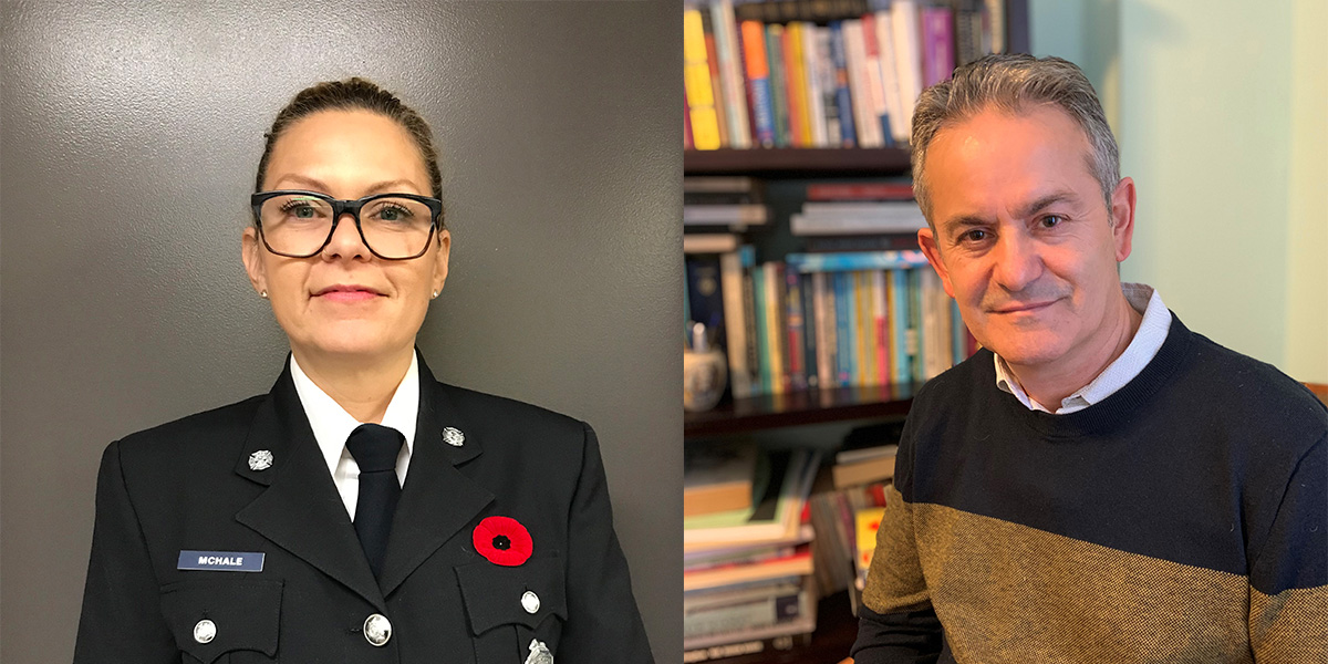 City of Saskatoon Fire Department's Melissa McHale and USask researcher Dr. Nazmi Sari (PhD), department head of Economics in USask’s College of Arts and Science (credit: courtesy of Saskatoon Fire Department, and submitted)