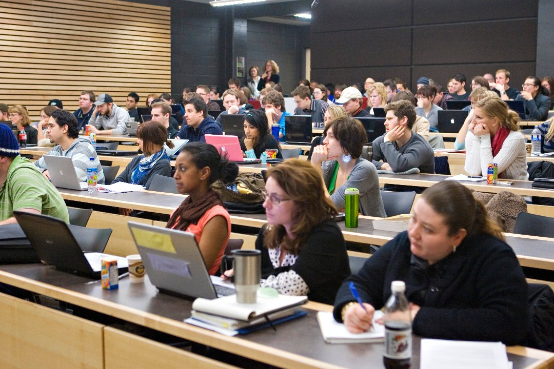 Students sitting in a classroom during a lecture.