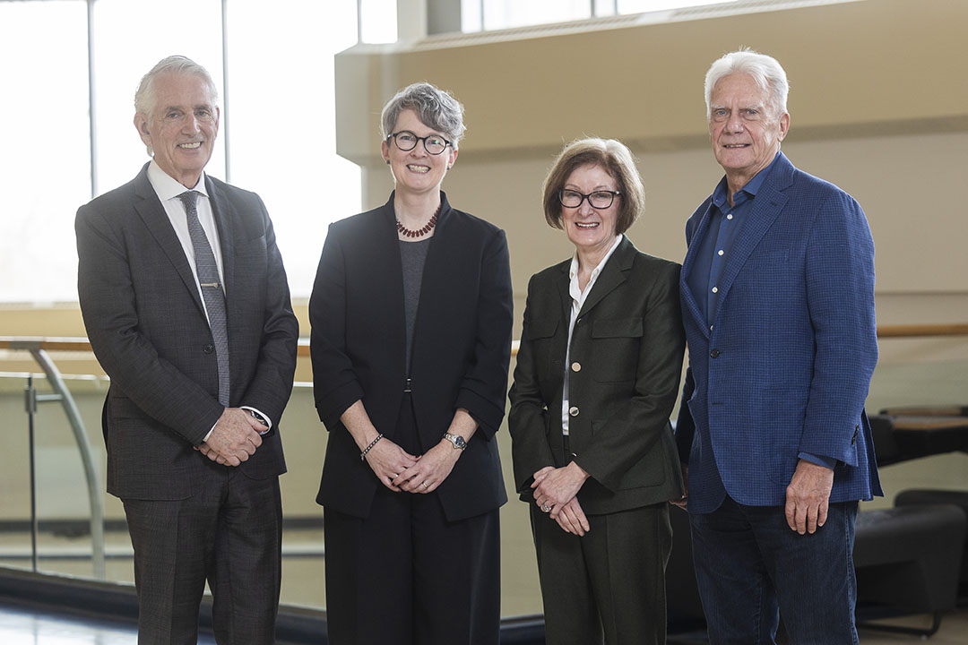 From left: Peter Stoicheff, USask President and Vice-Chancellor, Marjorie Delbaere, Acting Dean, Edwards School of Business, Ina Lou Brownlee, Donor, and Wayne Brownlee, Donor. (Photo: David Stobbe for USask)