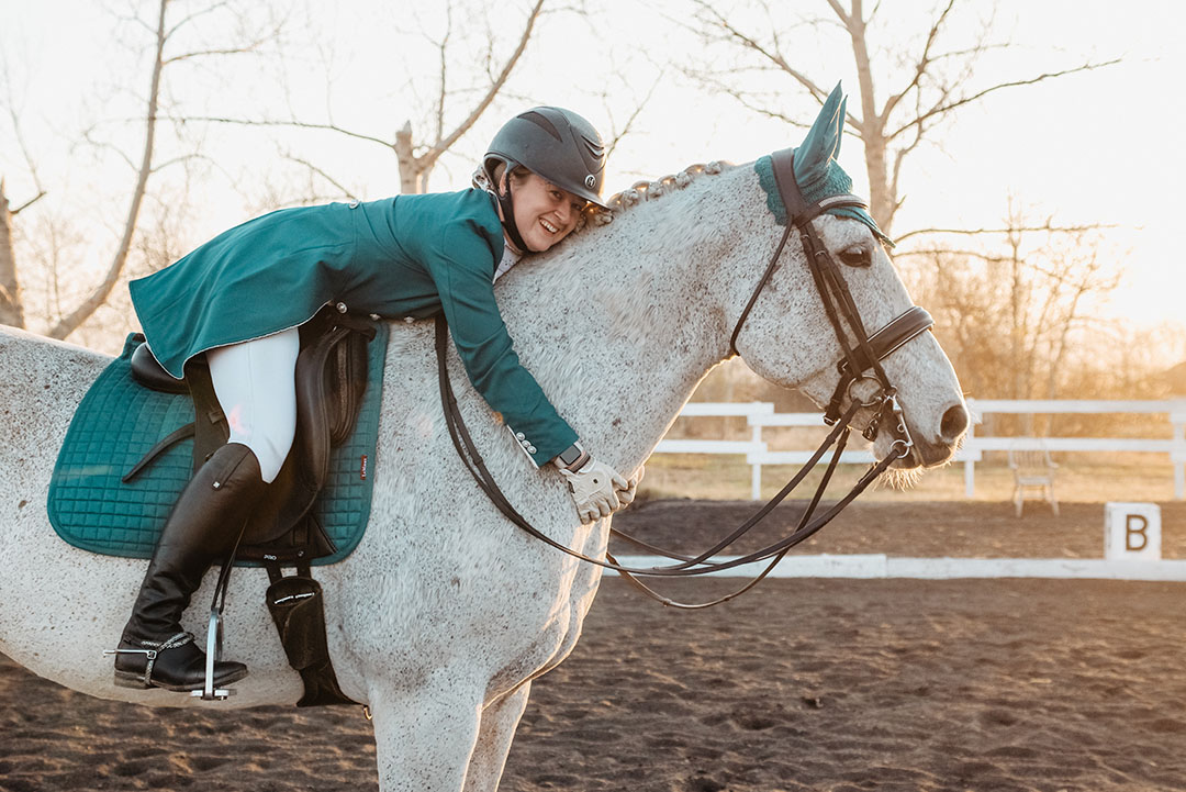 Dr. Laura Callaghan (DVM) and her dressage horse, Llama, a percheron-thoroughbred cross gelding. (Photo: Rebecca Simonson)