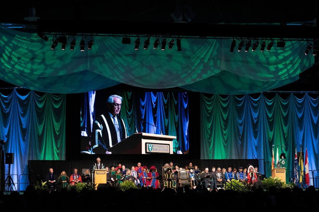 A photo of the stage at Convocation.