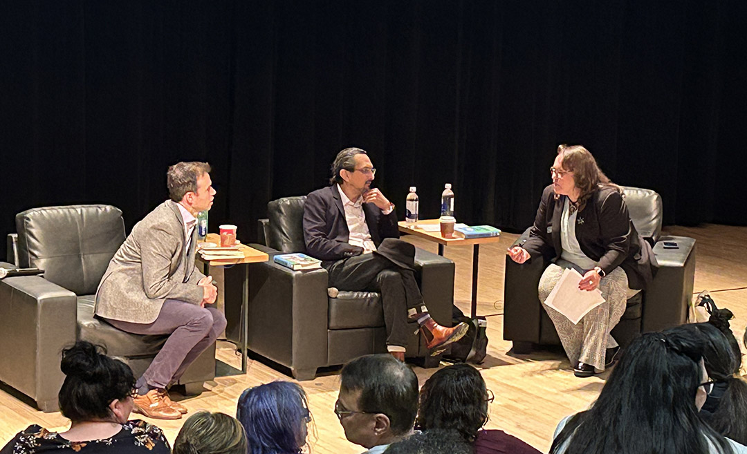 Authors Douglas Sanderson (AMO BINASHII) and Andrew Stobo Sniderman speak at the mâmowi âsohtêtân Internal Truth and Reconciliation Forum. (Photo: Submitted) 