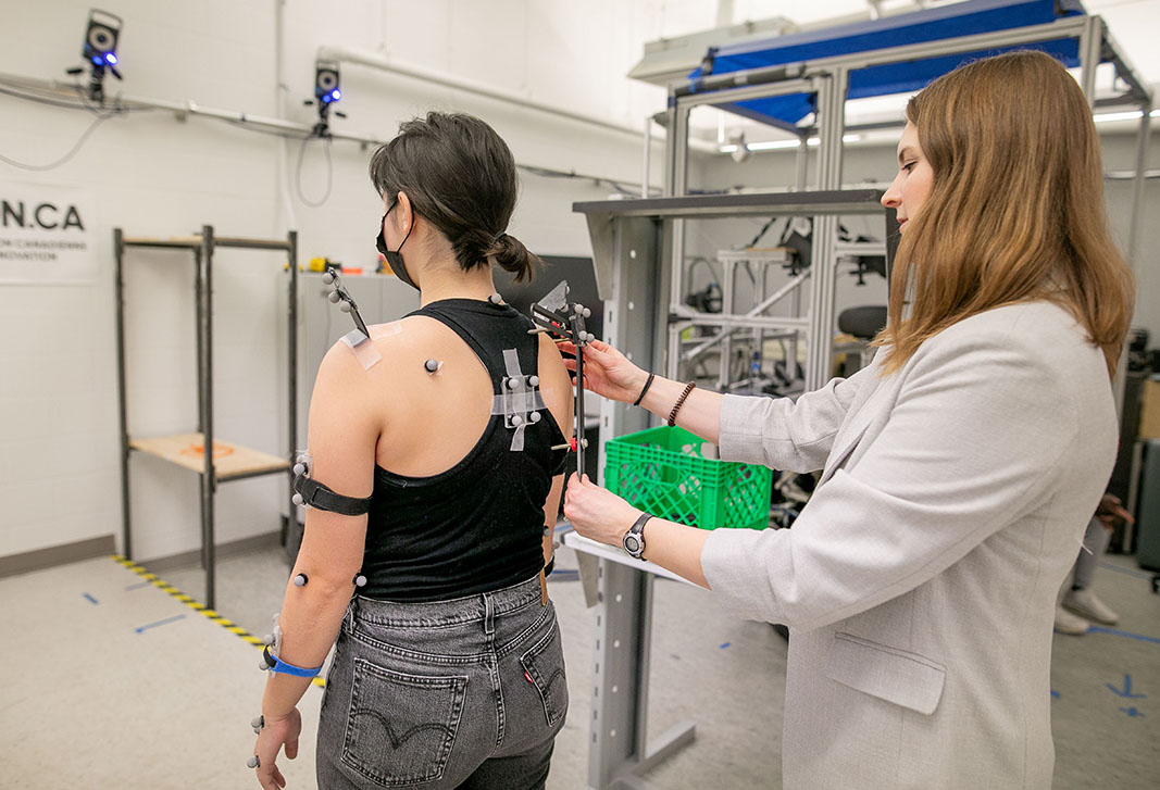 Equipment at the Musculoskeletal Health and Ergonomics lab at the Canadian Centre for Rural and Agricultural Health at the University of Saskatchewan allows researchers to study movement patterns.