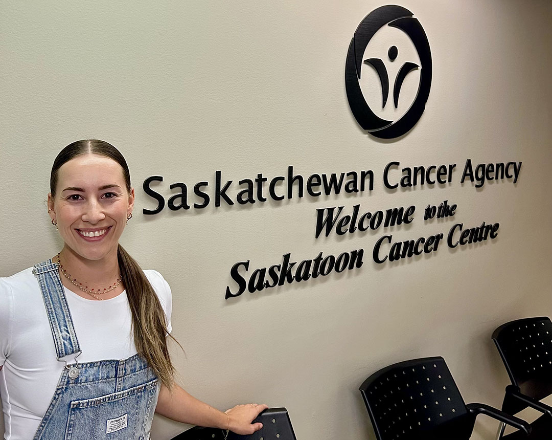 Former Huskie and current USask MD student Brianna Andrews in the Health Sciences Building at the University of Saskatchewan. (Photo: James Shewaga)