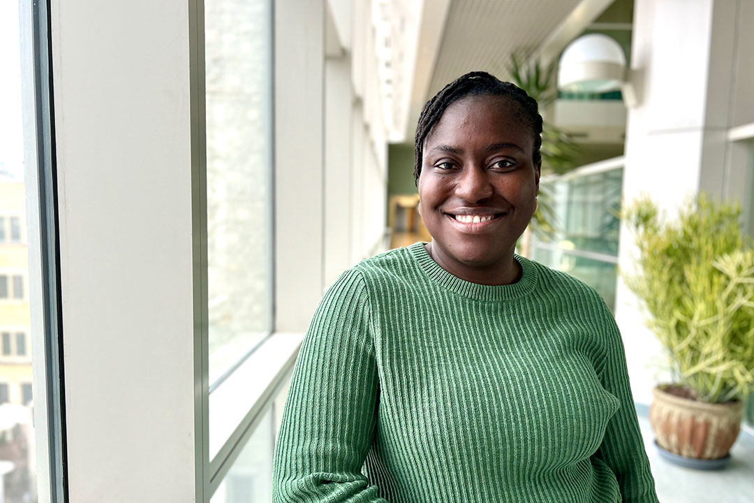 USask international graduate student Ifedolapo Adebara is studying chickpea roots to improve root disease tolerance in pulses. (Photo: Kira Glasscock)