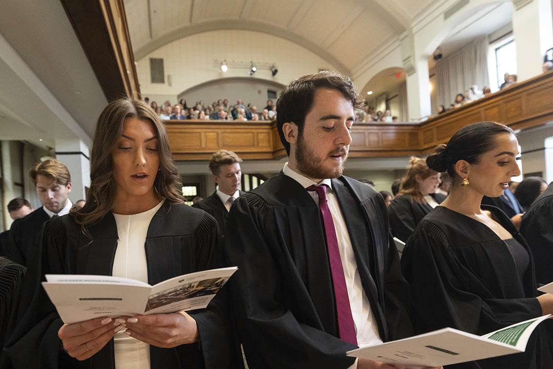 First-year students recite the Student Commitment at the College of Law’s First-Year Welcoming Ceremony in September 2024.