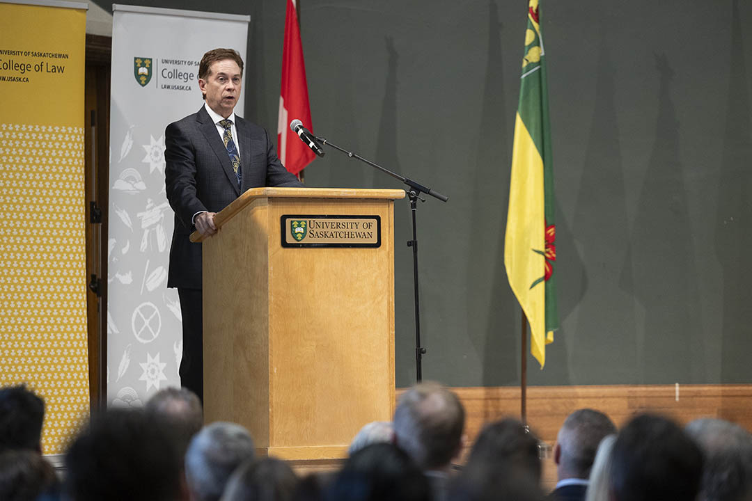First-year students recite the Student Commitment at the College of Law’s First-Year Welcoming Ceremony in September 2024.