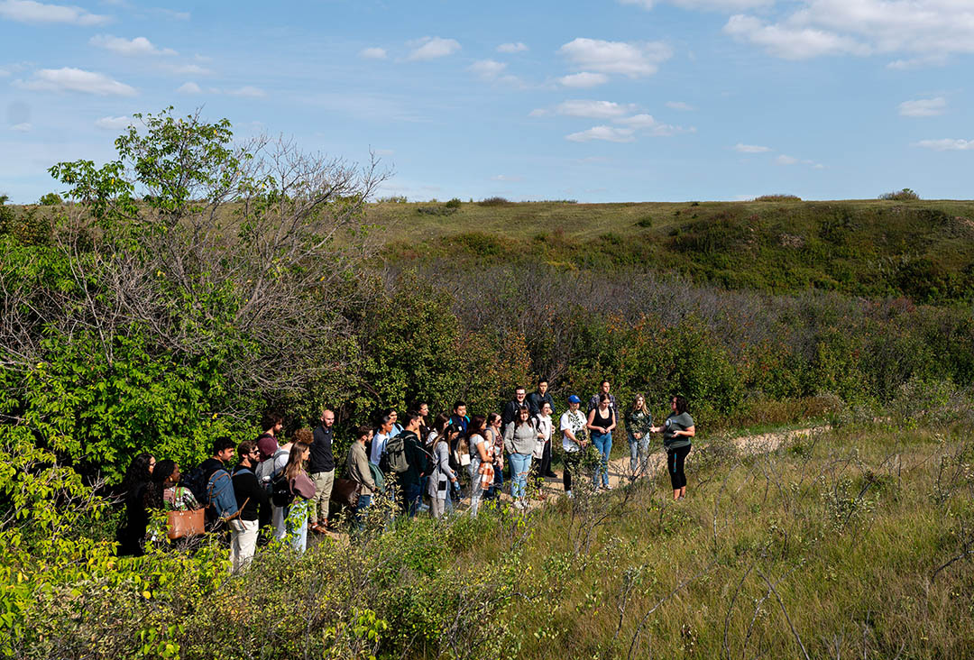 First-year students from USask Law visit Wanuskewin Heritage Park in September 2023 as part of college orientation activities.