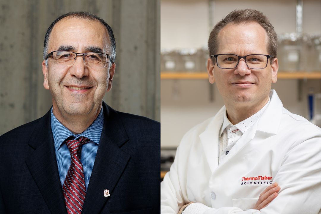 USask researchers Dr. Jafar Soltan (PhD) (left) and Dr. Markus Brinkmann (PhD) (right) are leading a project that will use a unique chemical process to help deal with micropollutants in wastewater. (Photos: Submitted)