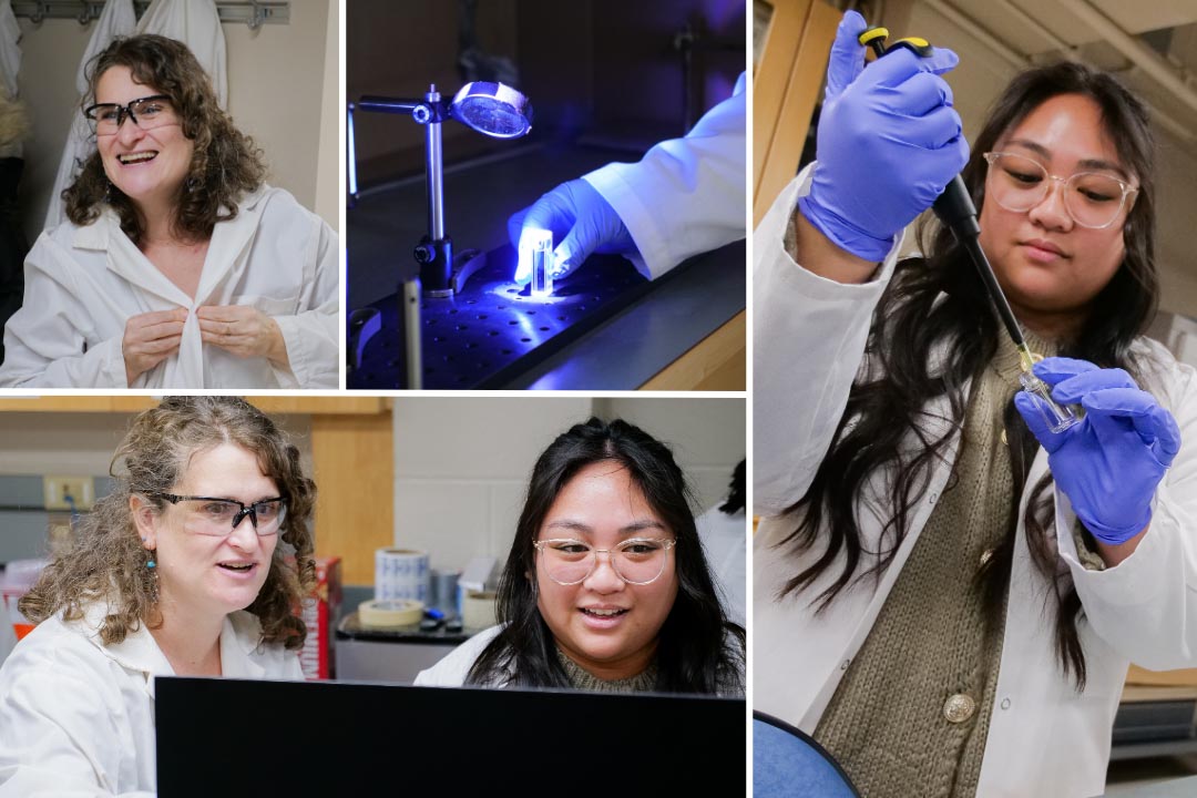 USask researchers Dr. Tara Kahan (PhD) and Dr. Ana Vargas (PhD), at right, are inspiring the next generation of scientists (Photos: Matt Olson/USask).