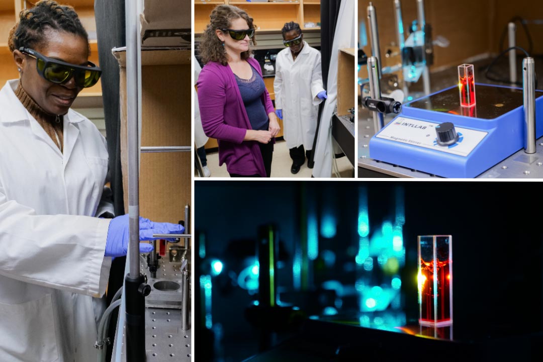 USask researchers Dr. Tara Kahan (PhD) and Dr. Ana Vargas (PhD), at right, are inspiring the next generation of scientists (Photos: Matt Olson/USask).