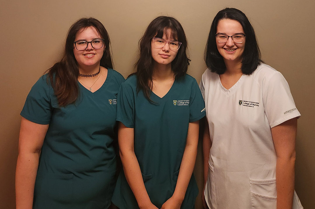 USask Nursing students (left-to-right) Hilary Woodward, Kylee Woodward and Deanna Woodward. (Photo: Submitted).
