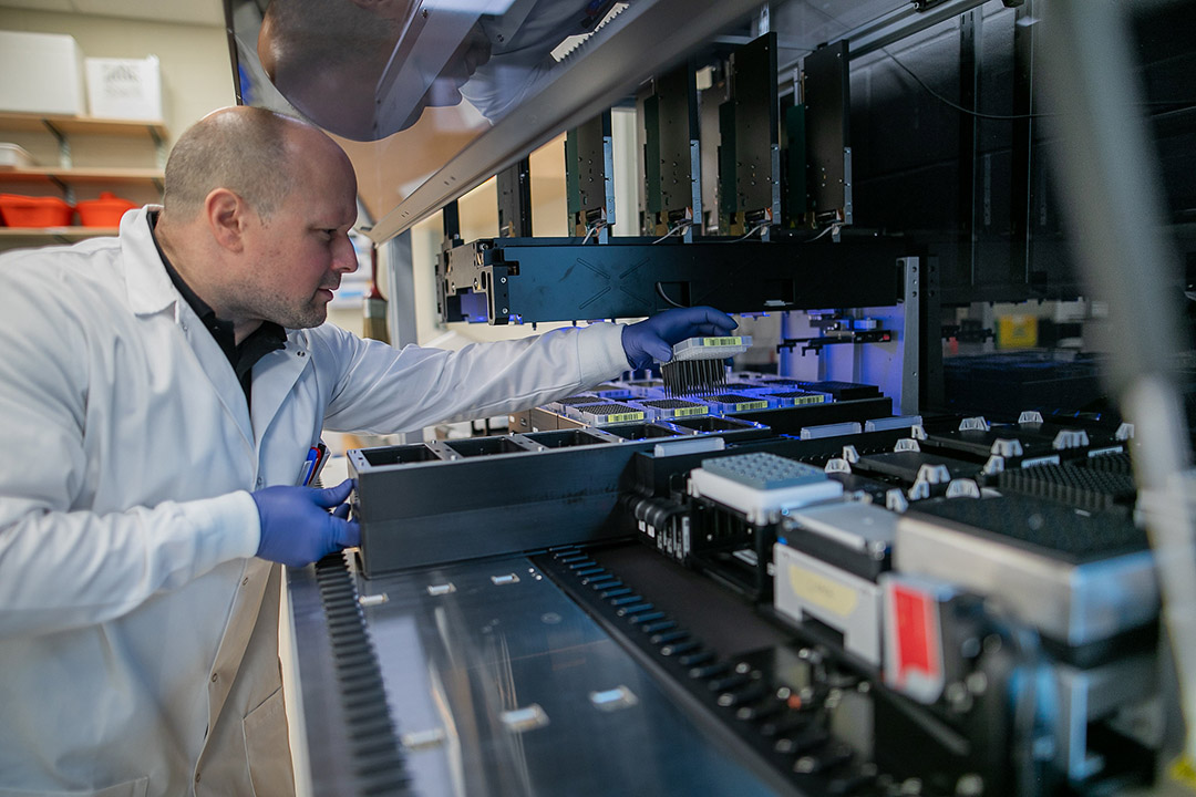 Dr. Martin Mau (left) leads the new USask Omics Resource Centre with the assistance of Rick Goertzen, genomics research technician. Photo: Christina Weese.