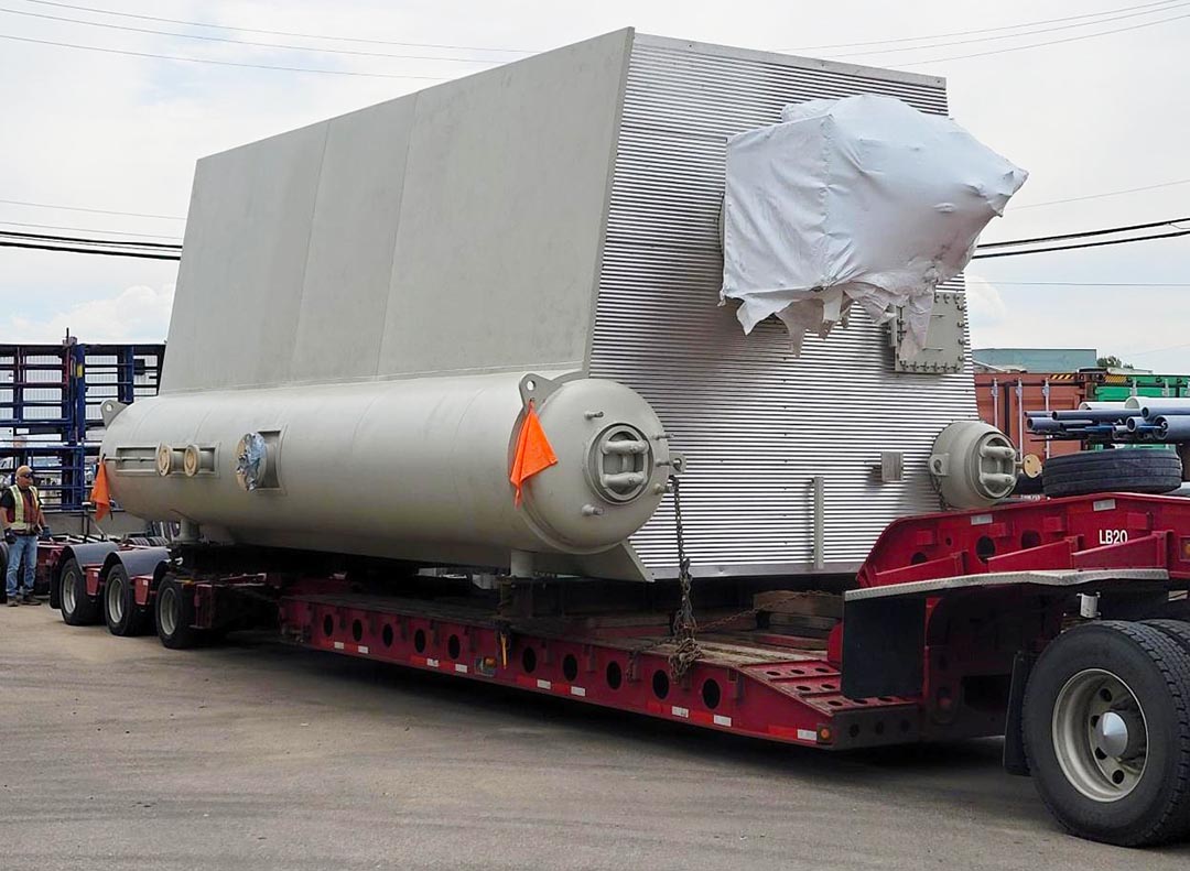 The new boiler arrives on campus for the University of Saskatchewan’s $17.34-million steam capacity replacement project. (Photo: Andrew Watson)
