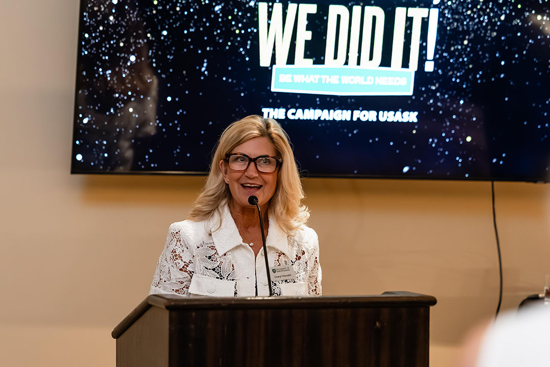 USask Vice-President University Relations Cheryl Hamelin speaks at the Alumni and Friends Reception in Phoenix, Arizona, on March 18, 2026. (Photo: Tavit’s Photography)