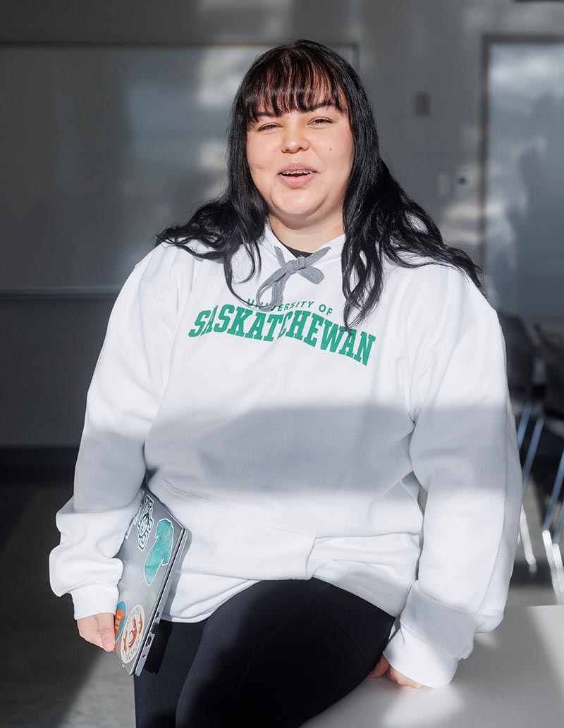 Lana Kulak (right) and her daughter, Gerri Basaraba, attending class together at Yorkton’s Suncrest College through the University of Saskatchewan’s flexible learning program. (Photo: Matt Smith)