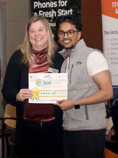 College of Arts and Science Vice-Dean Academic Jennifer Lang and some of the USask students who participated in SaskHack in Regina. (Photo: submitted)