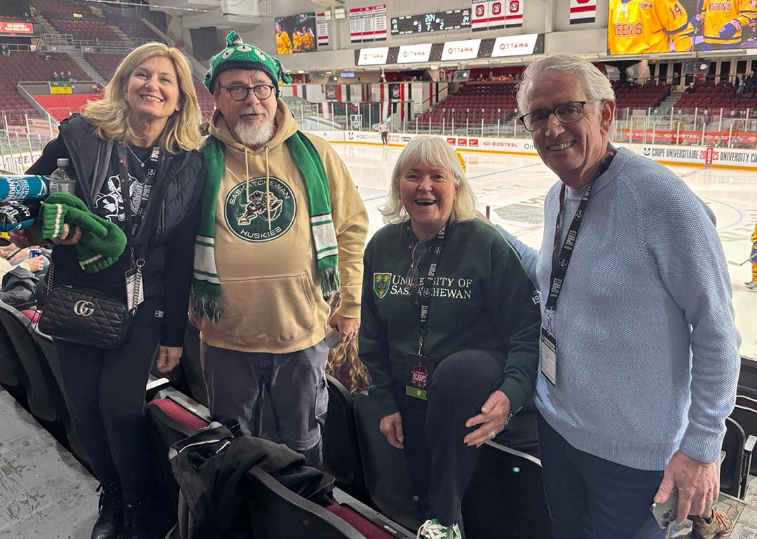 Maguire and the Huskie Women’s Hockey Team in Vancouver, November 2025. (Photo: Submitted)