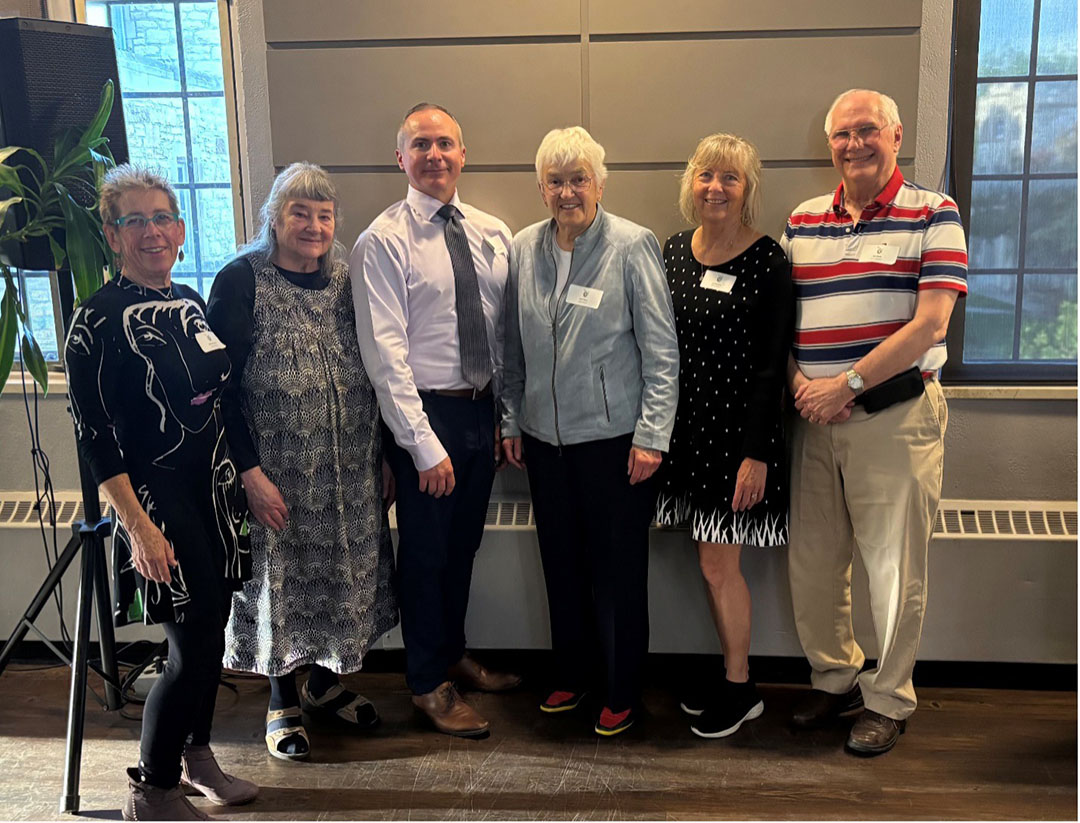 Left to right: Miranda Jones, Dr. Sara Williams, USask Associate Vice-President Alumni and Strategic Engagement Kris Brown, USRA President Dr. Vera Pezer, Dr. Lea Pennock, and Dr. Rick Bunt.