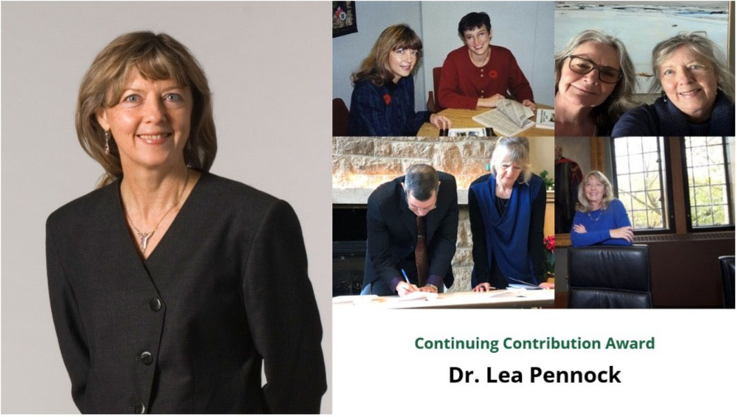 Left to right: Miranda Jones, Dr. Sara Williams, USask Associate Vice-President Alumni and Strategic Engagement Kris Brown, USRA President Dr. Vera Pezer, Dr. Lea Pennock, and Dr. Rick Bunt.
